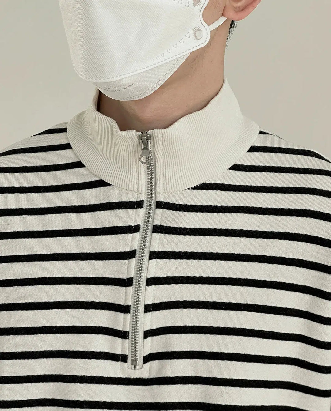 Half-height Zipper Striped Sweatshirt