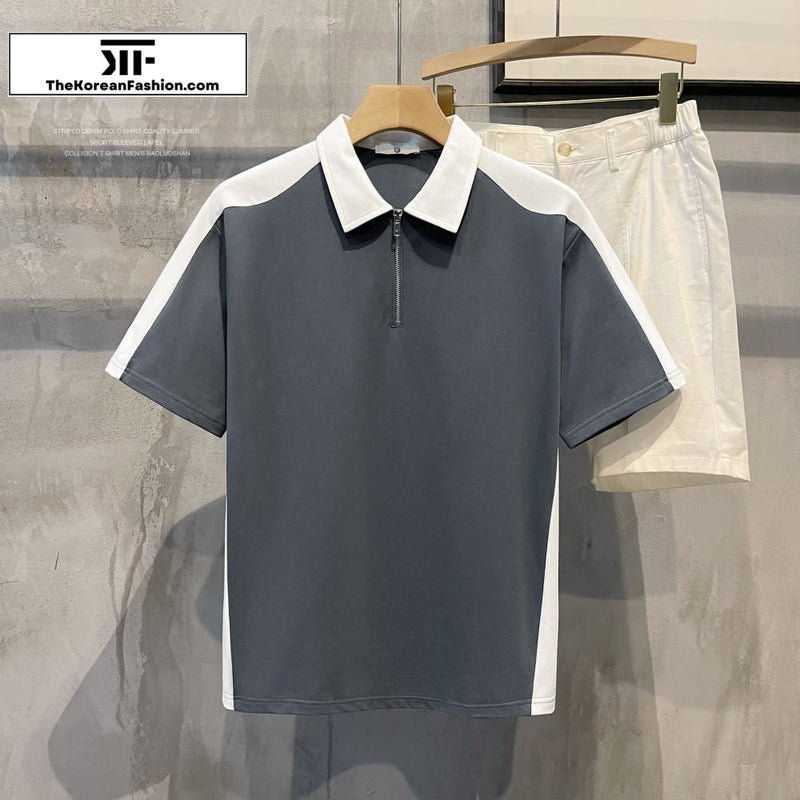 Half zipper Short-sleeved Polo T-Shirt – The Korean Fashion