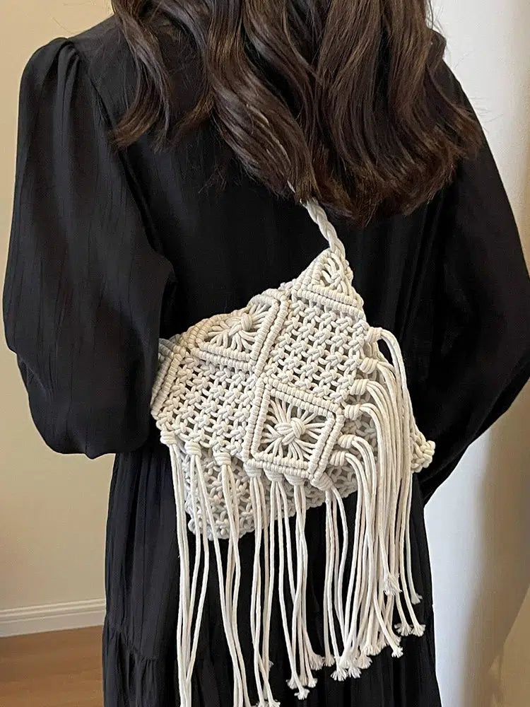 Handmade Macrame Fringe Shoulder Bag