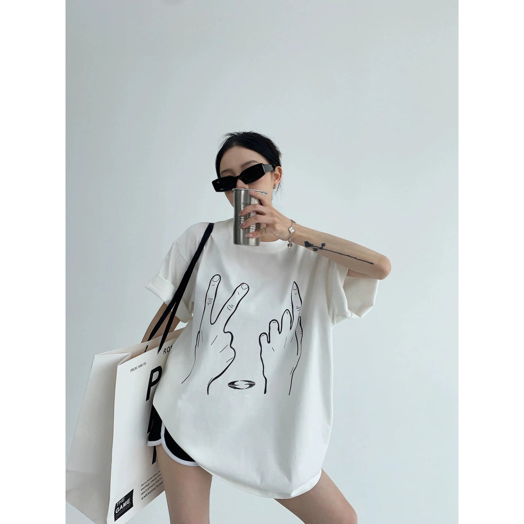 Hands Design Oversized Graphic T-shirt