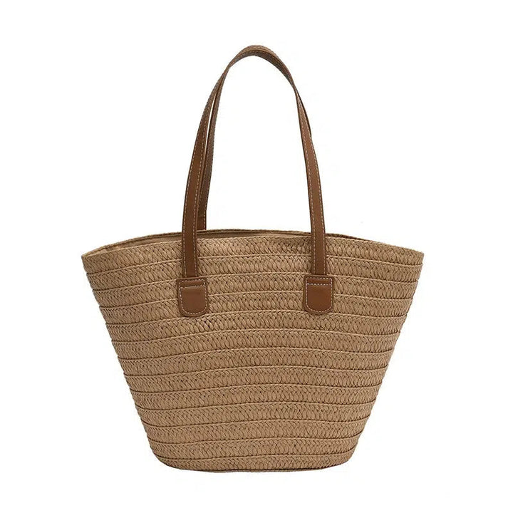 Handwoven Straw Leather Handles Tote Bag