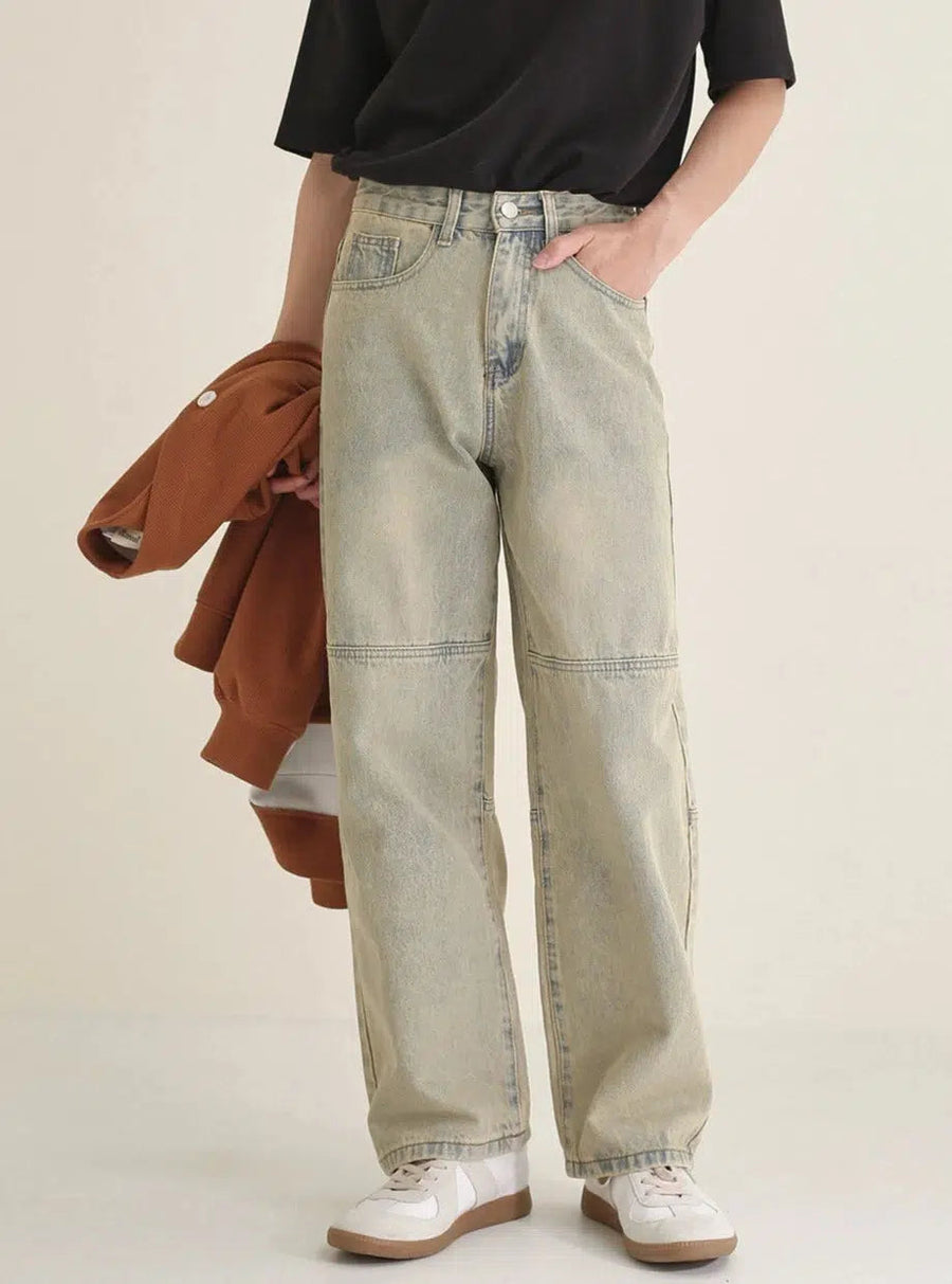 Heavy-duty Washed Straight-leg Jeans