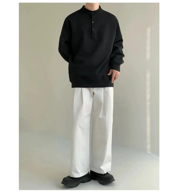 Henry Collar Minimalist Pullover Sweatshirt