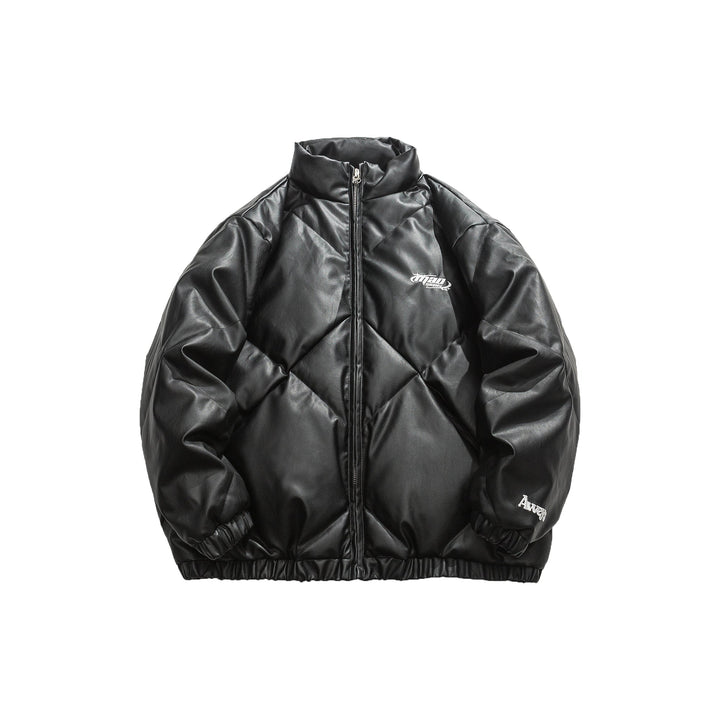 High Collar Leather Down Jacket