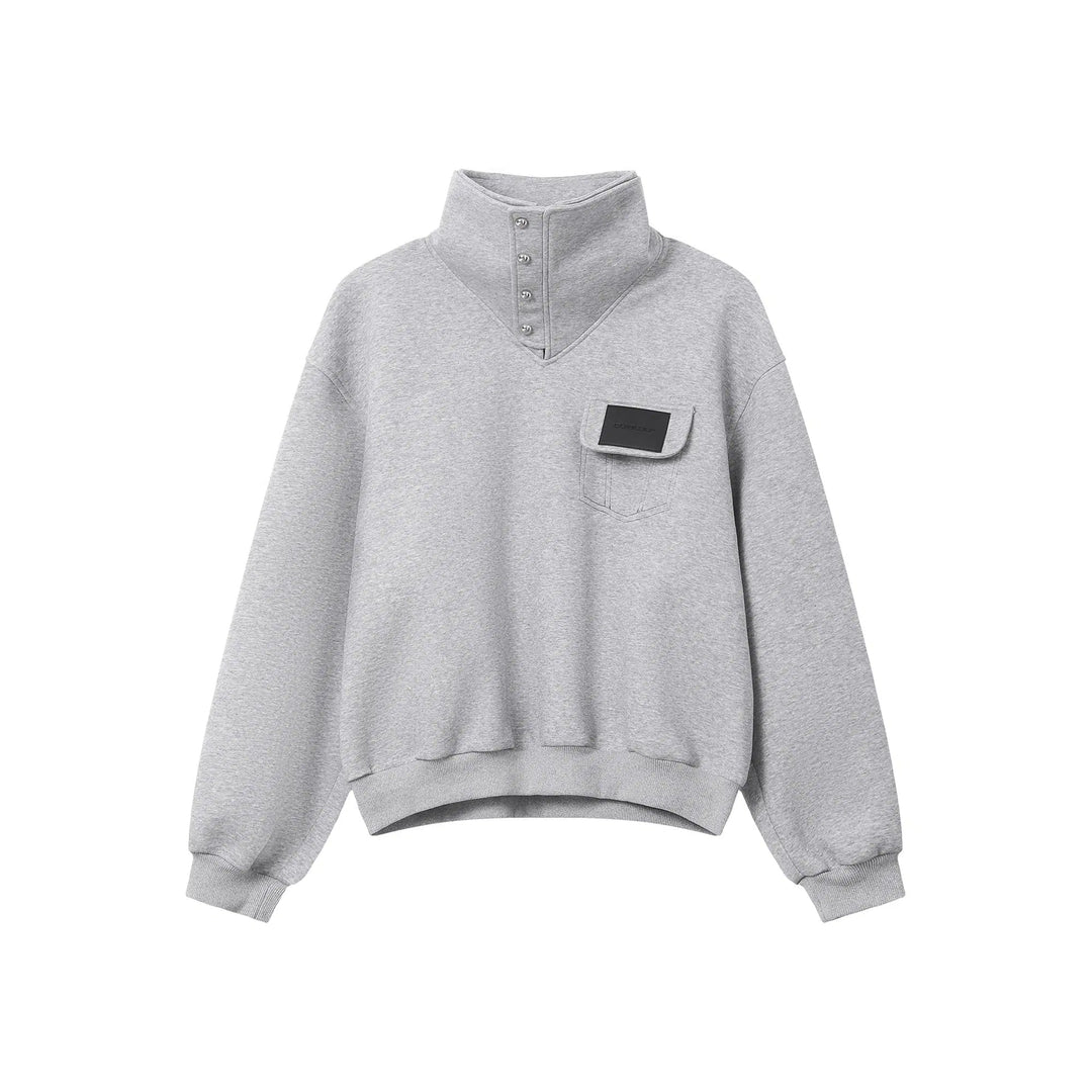 High Collar Pullover Hoodie with Pocket