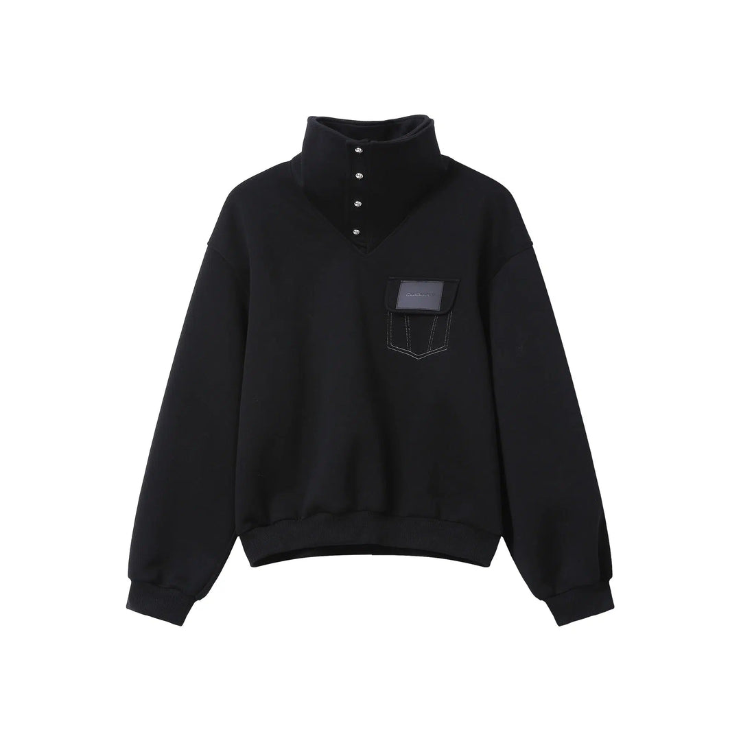 High Collar Pullover Hoodie with Pocket