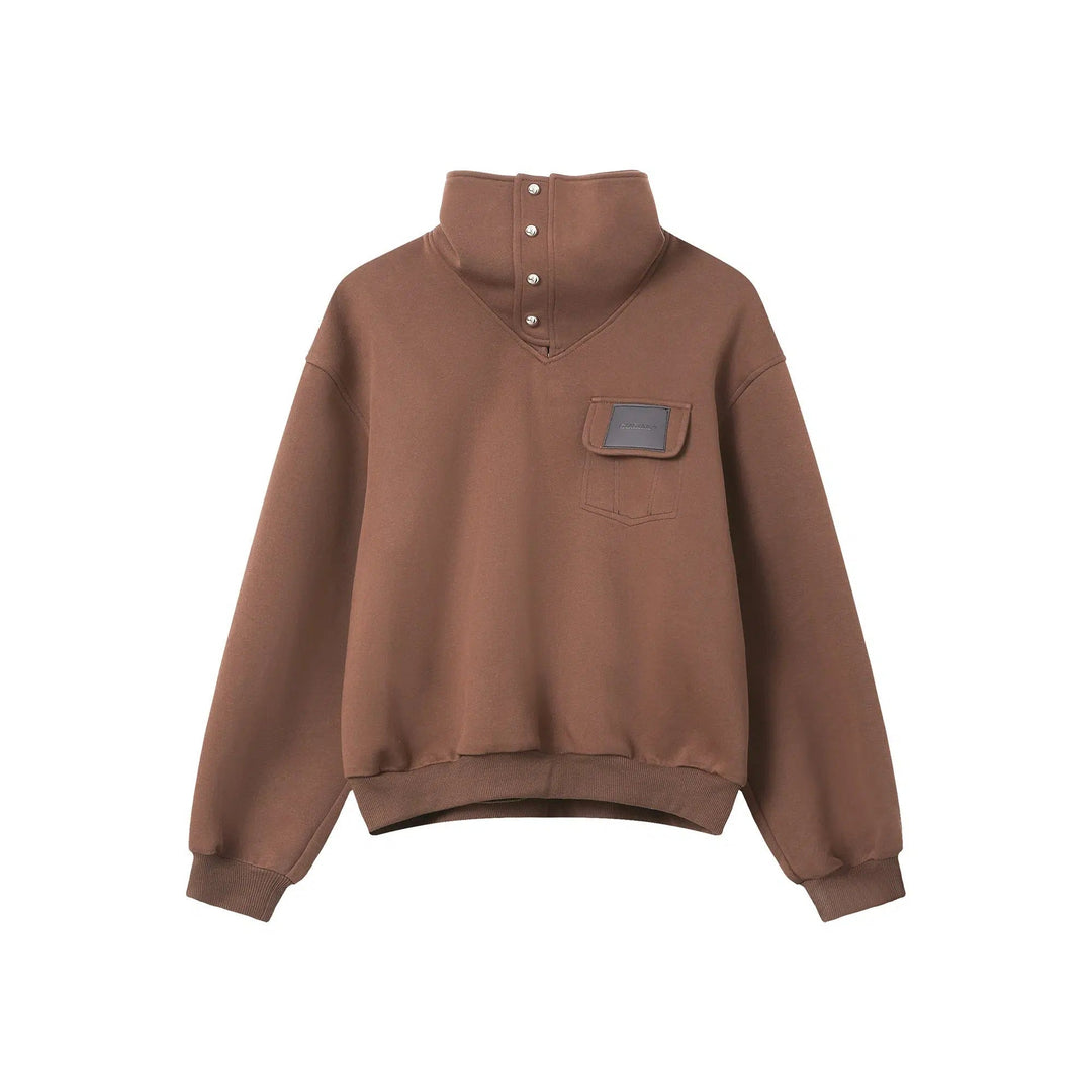 High Collar Pullover Hoodie with Pocket