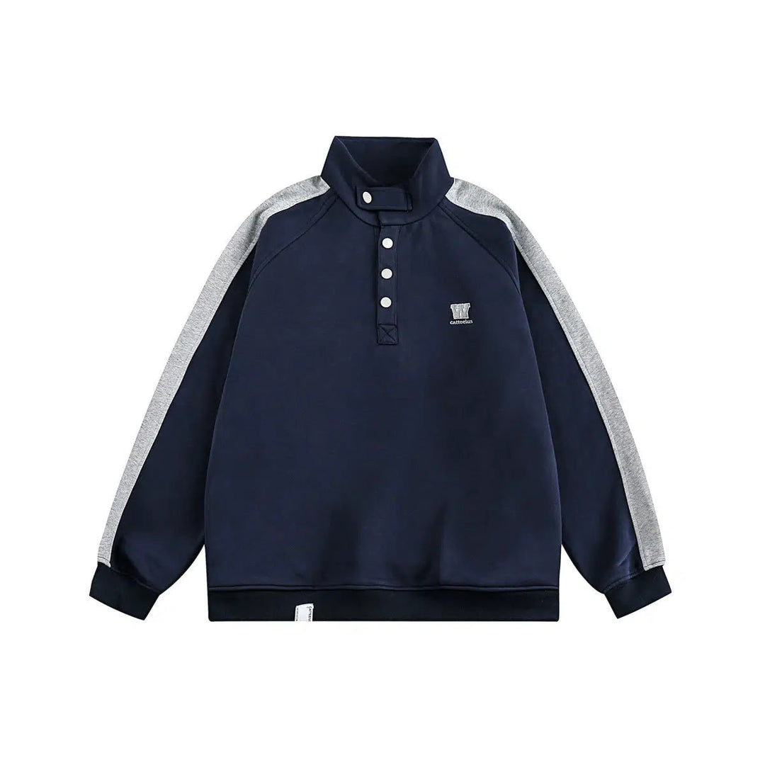 High-Collar Snap Button Sweatshirt