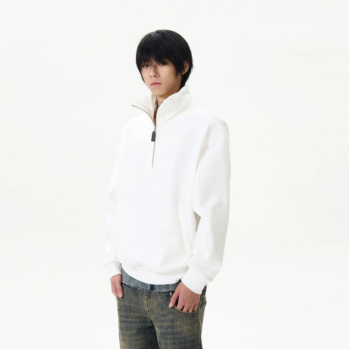 High-Collar Zip-Up Hoodie