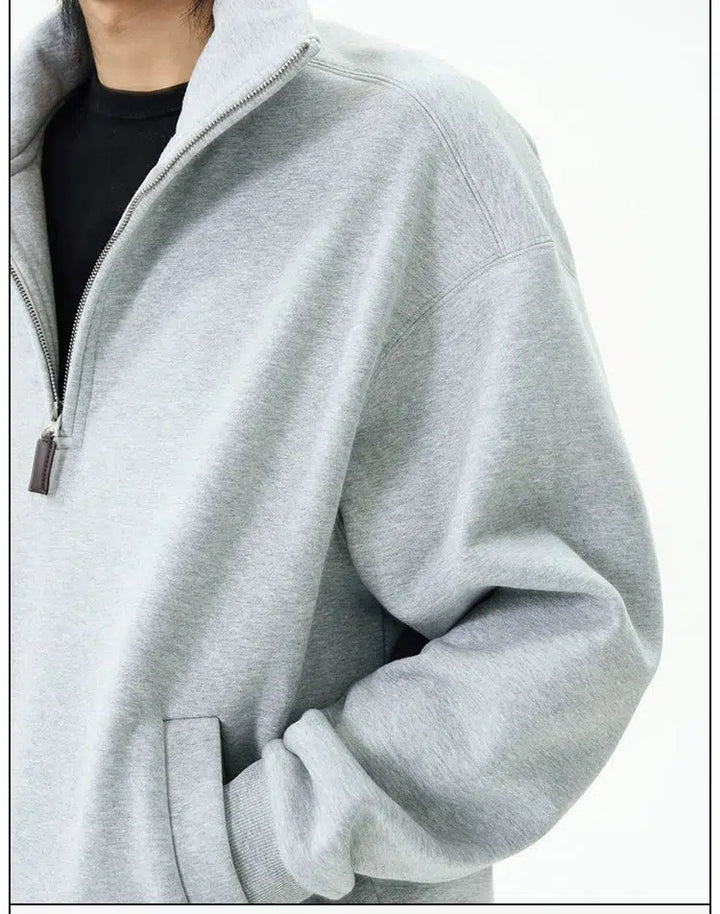 High-Collar Zip-Up Hoodie