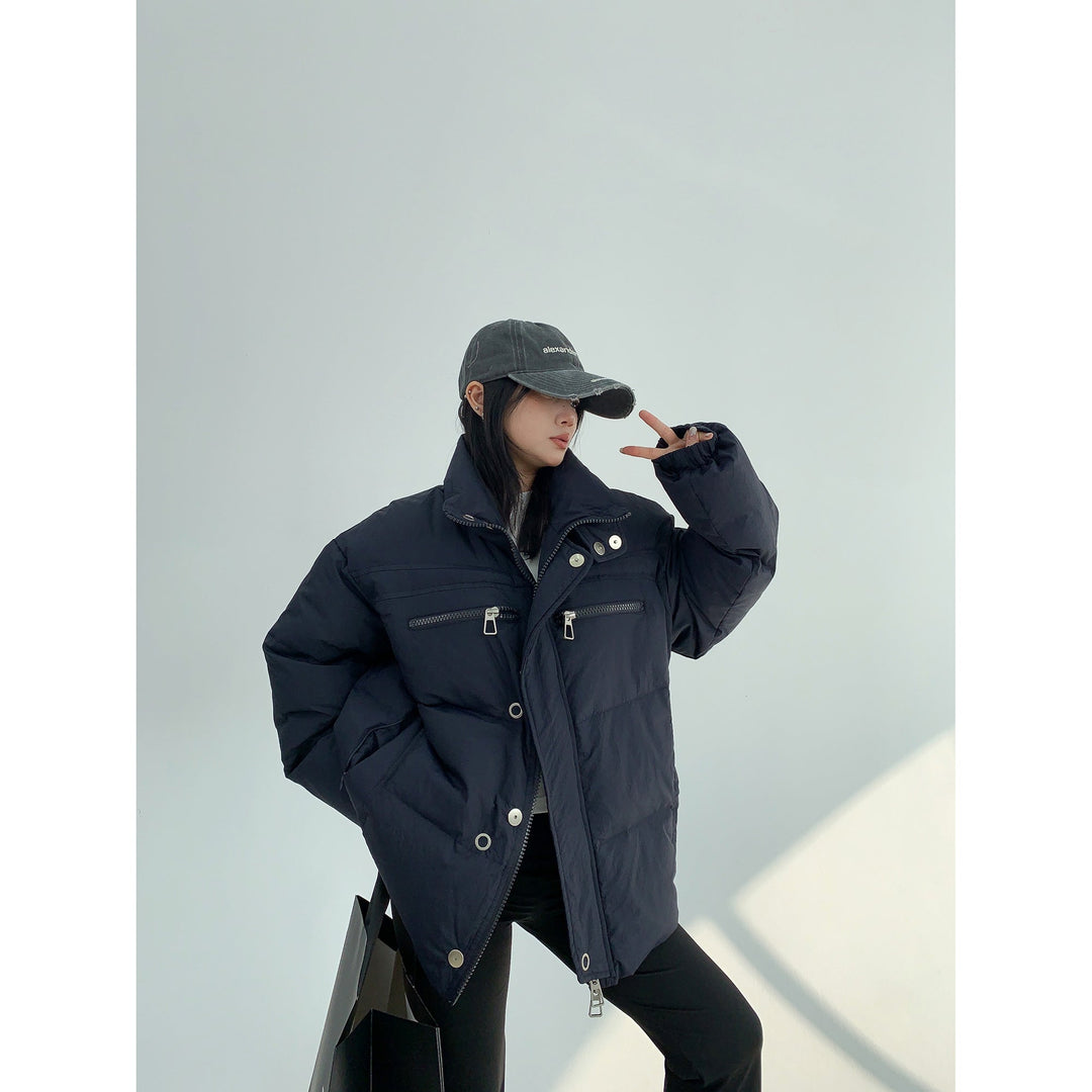 High Collar Zipper Pockets Puffer Down Jacket