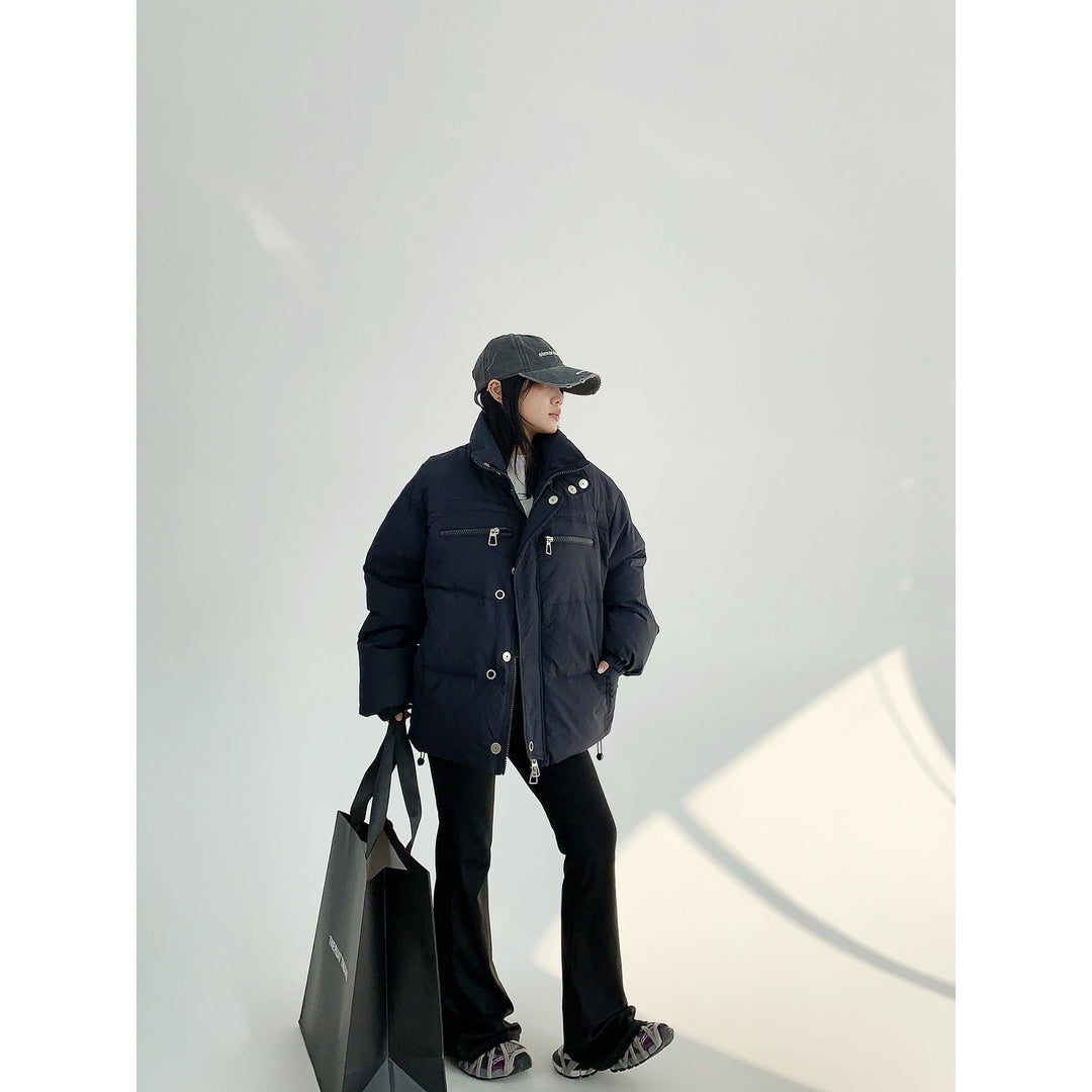 High Collar Zipper Pockets Puffer Down Jacket