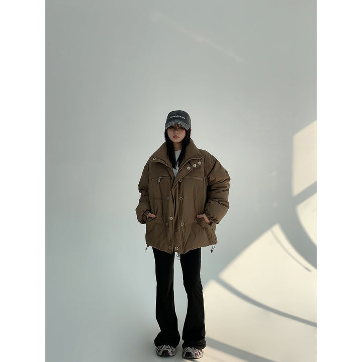 High Collar Zipper Pockets Puffer Down Jacket