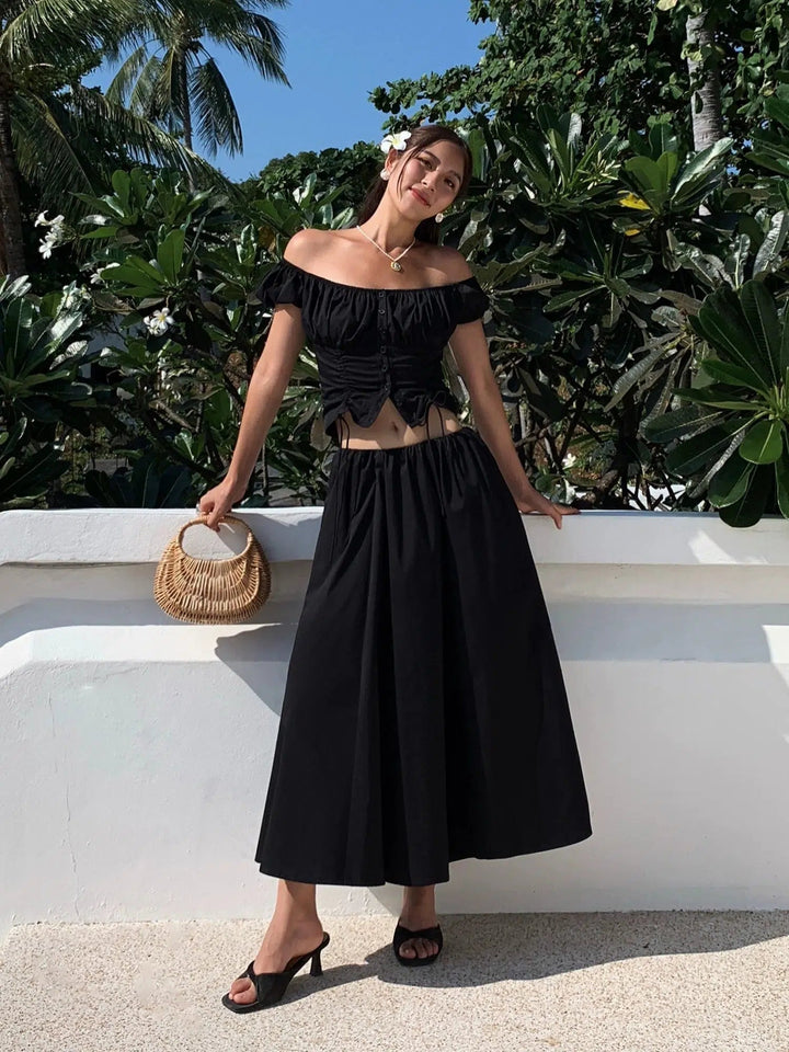 High Waist A-line Maxi Skirt