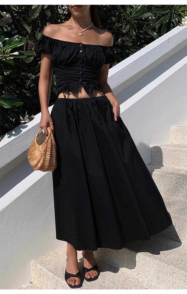 High Waist A-line Maxi Skirt