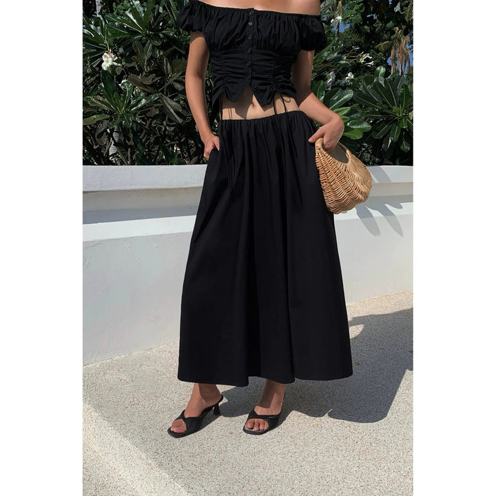 High Waist A-line Maxi Skirt