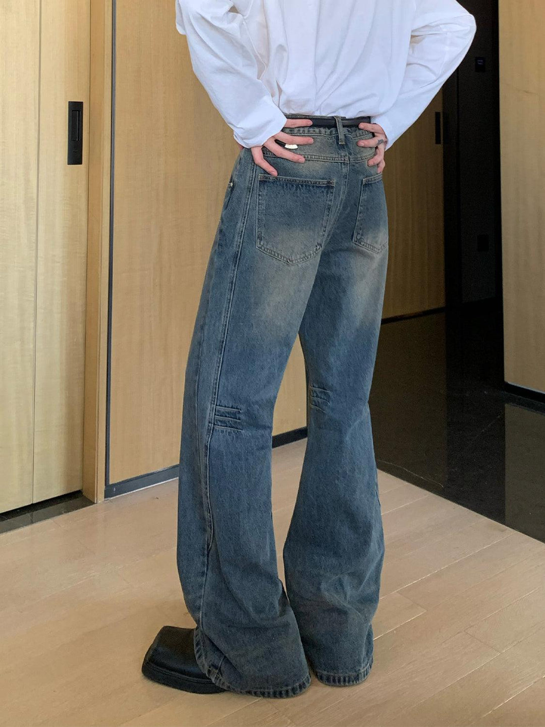 High Waist Denim Flared Trousers