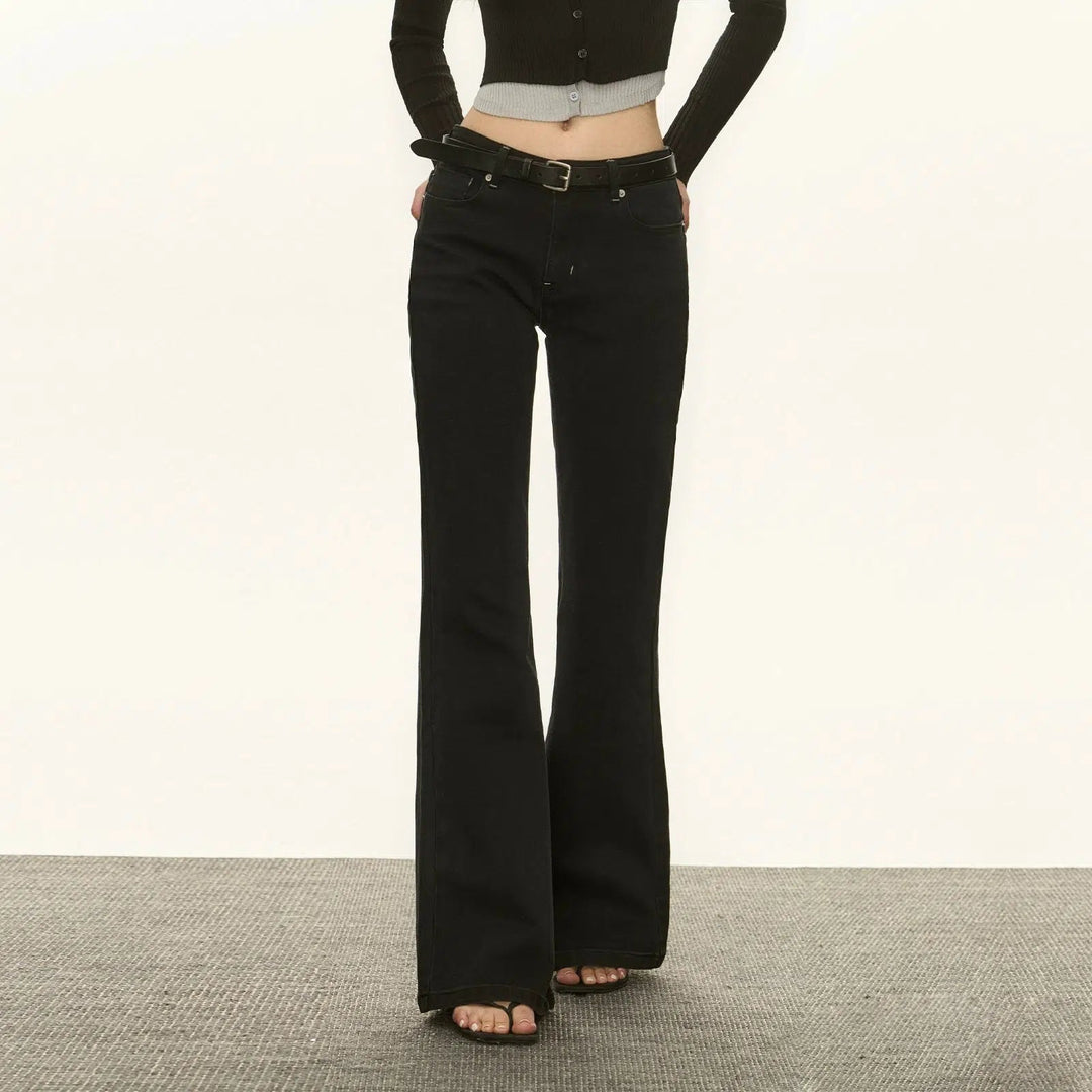 High-Waist Flared Casual Pants with Contrast Stitching