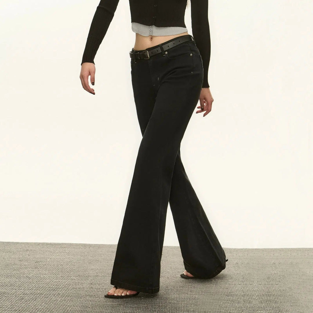 High-Waist Flared Casual Pants with Contrast Stitching