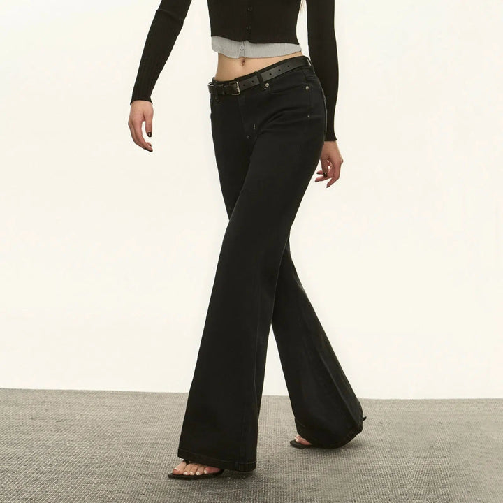 High-Waist Flared Casual Pants with Contrast Stitching