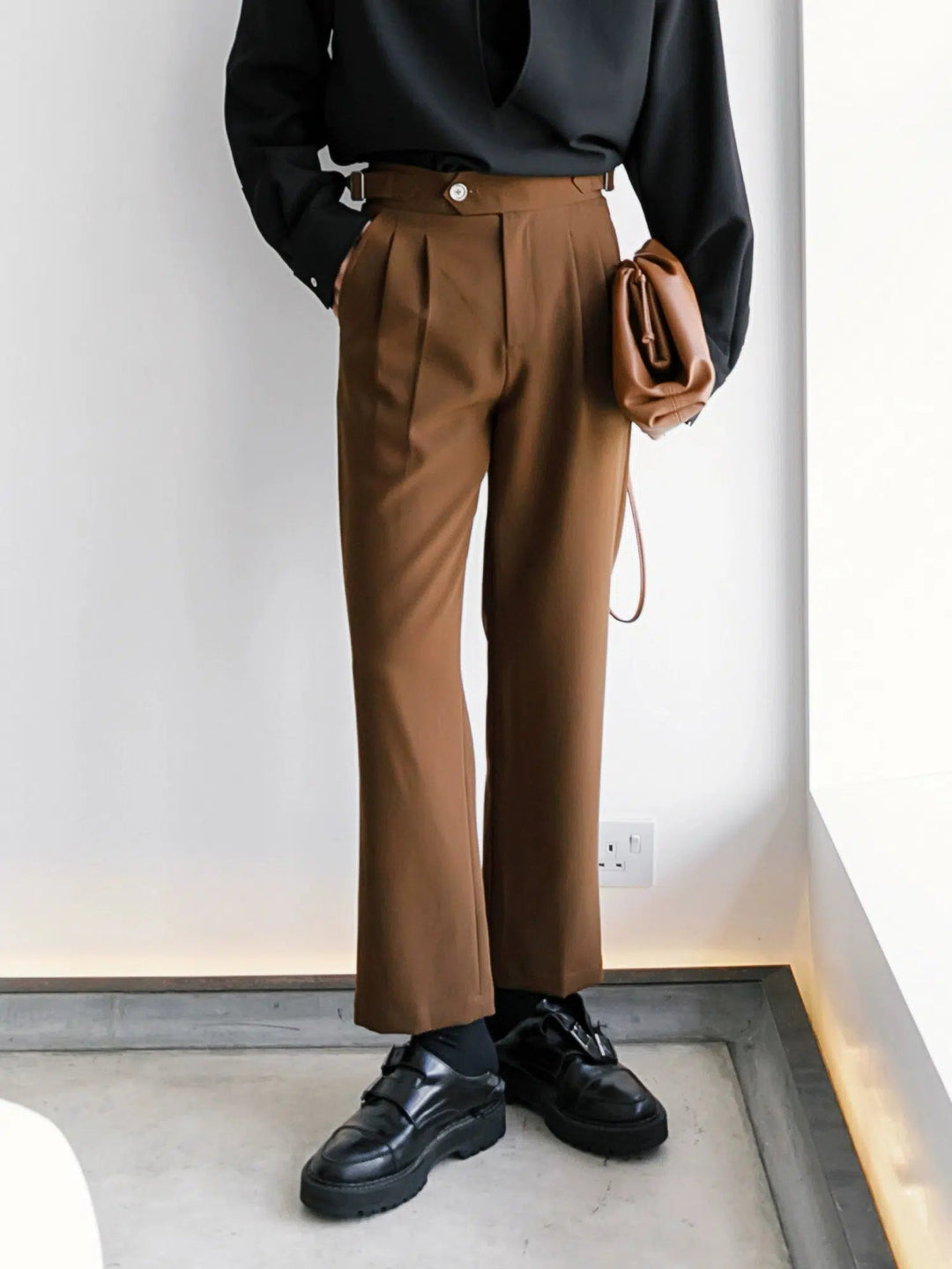 High-Waist Pleated Buckle Pants