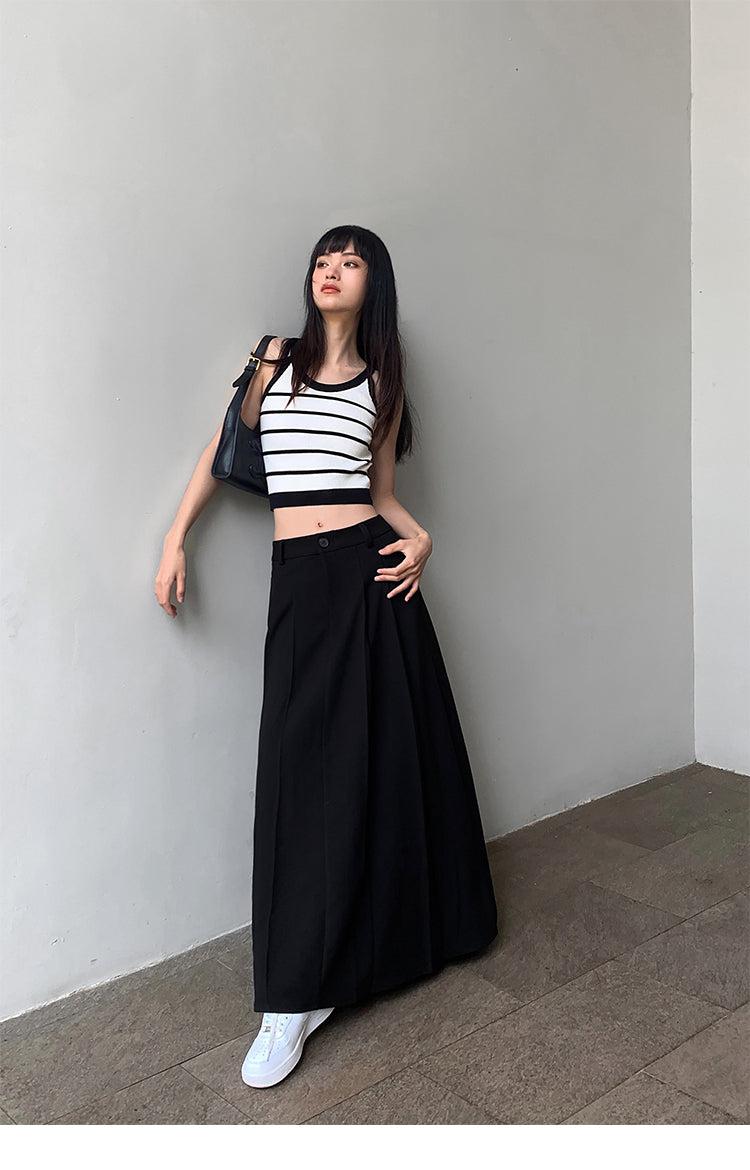 High Waist Pleated Long Skirt