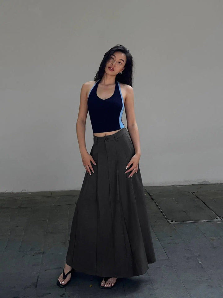 High Waist Pleated Long Skirt