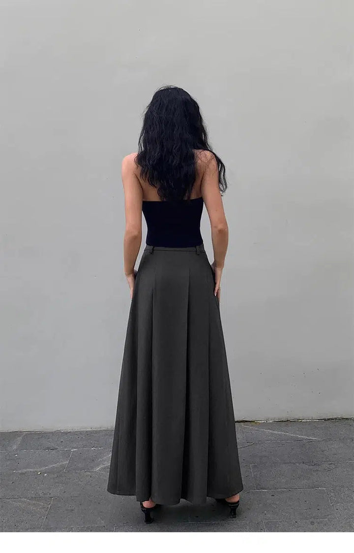 High Waist Pleated Long Skirt