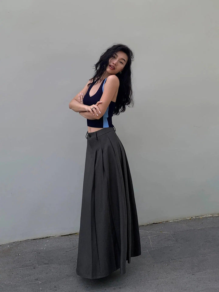 High Waist Pleated Long Skirt