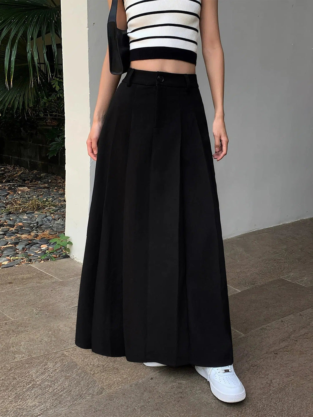 High Waist Pleated Long Skirt