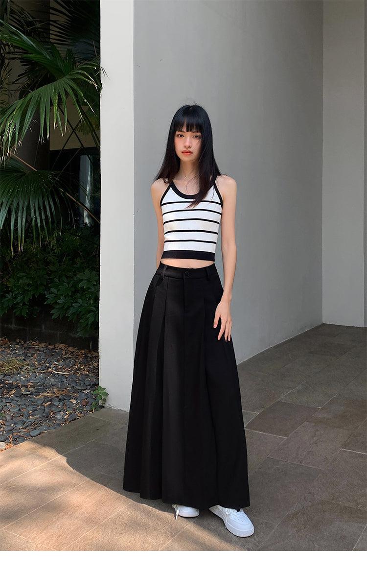 High Waist Pleated Long Skirt