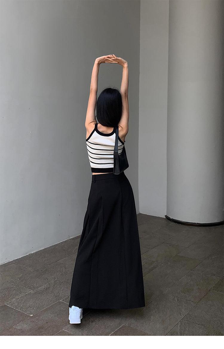 High Waist Pleated Long Skirt