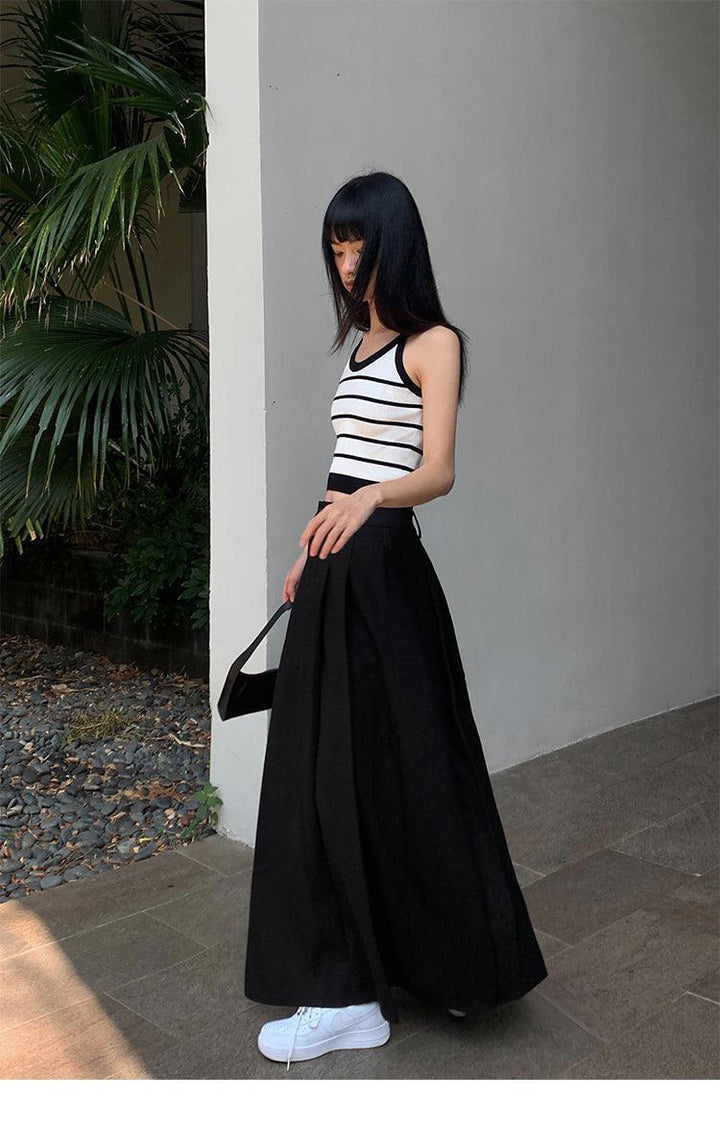 High Waist Pleated Long Skirt