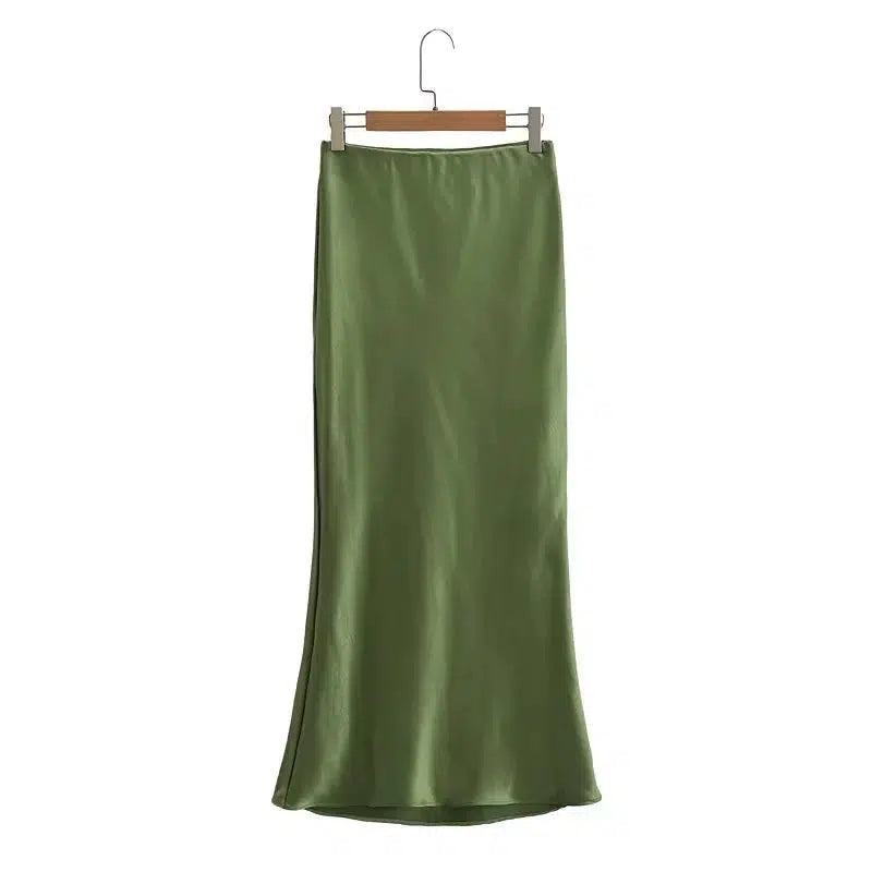 High Waist Slim Fishtail Satin Skirt