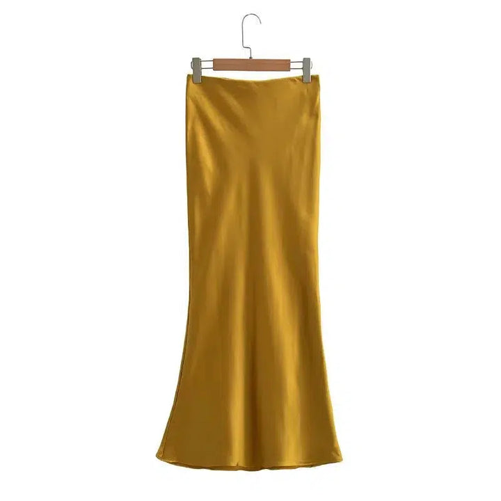 High Waist Slim Fishtail Satin Skirt