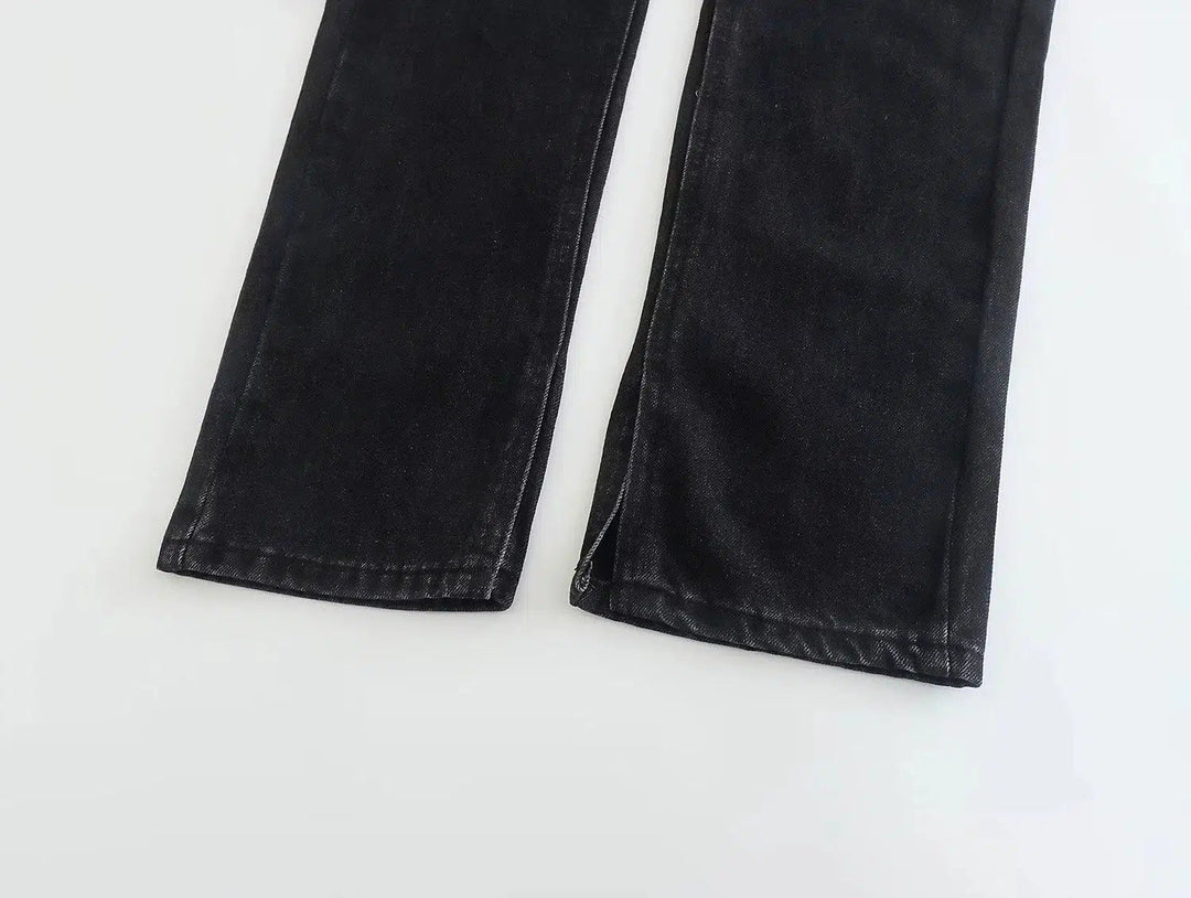 High-Waist Straight-Leg Denim Pants