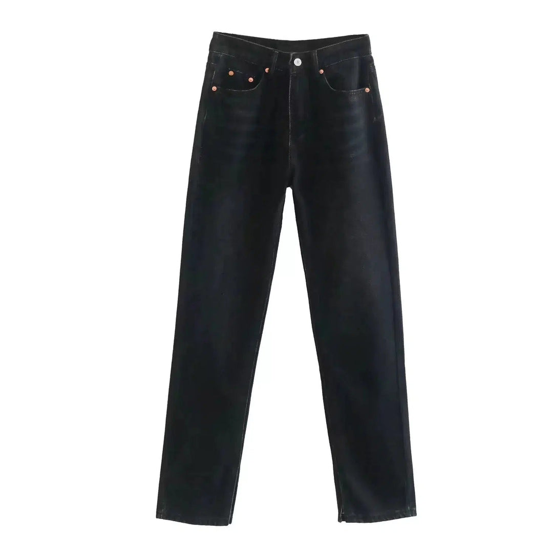 High-Waist Straight-Leg Denim Pants