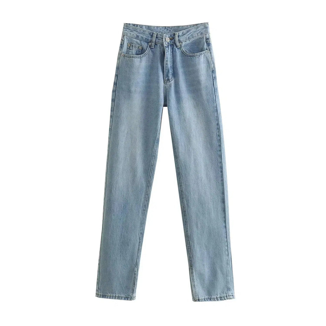 High-Waist Straight-Leg Denim Pants