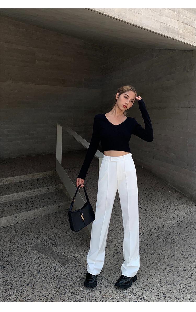 High Waist Straight Suit Pants