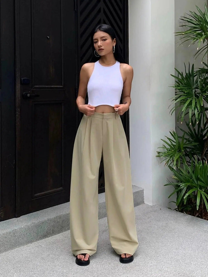 High Waist Wide Leg Pleated Pants