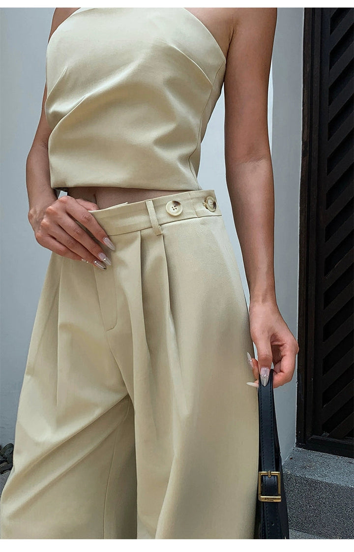 High Waist Wide Leg Pleated Pants