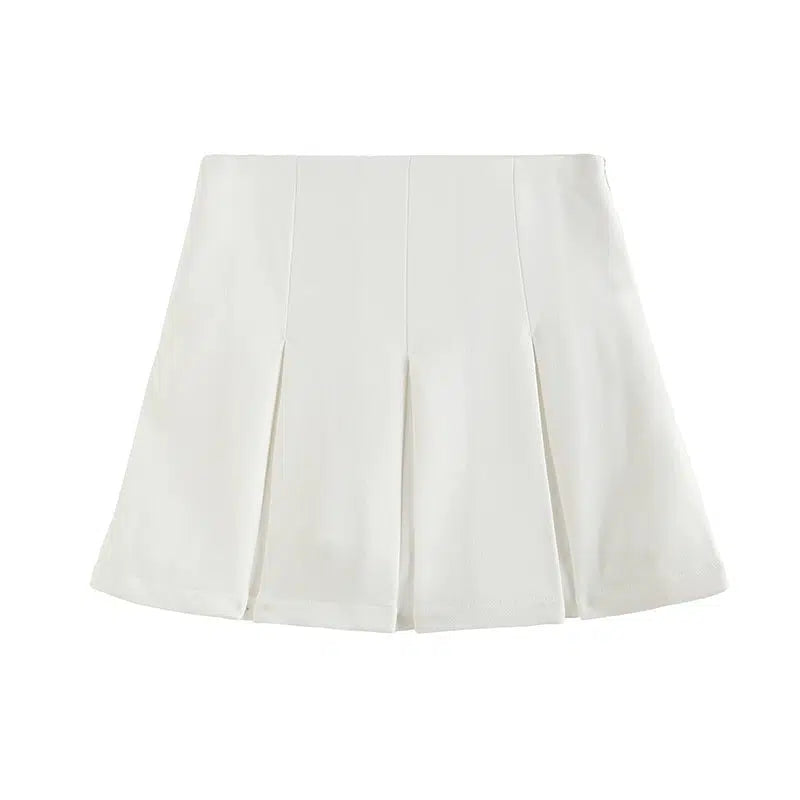 High Waist Wide Pleated Mini Skirt