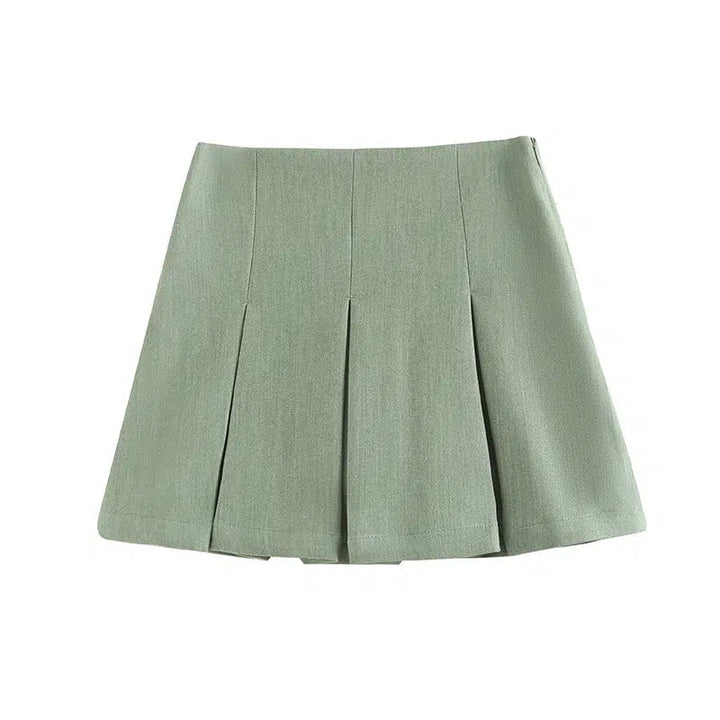 High Waist Wide Pleated Mini Skirt