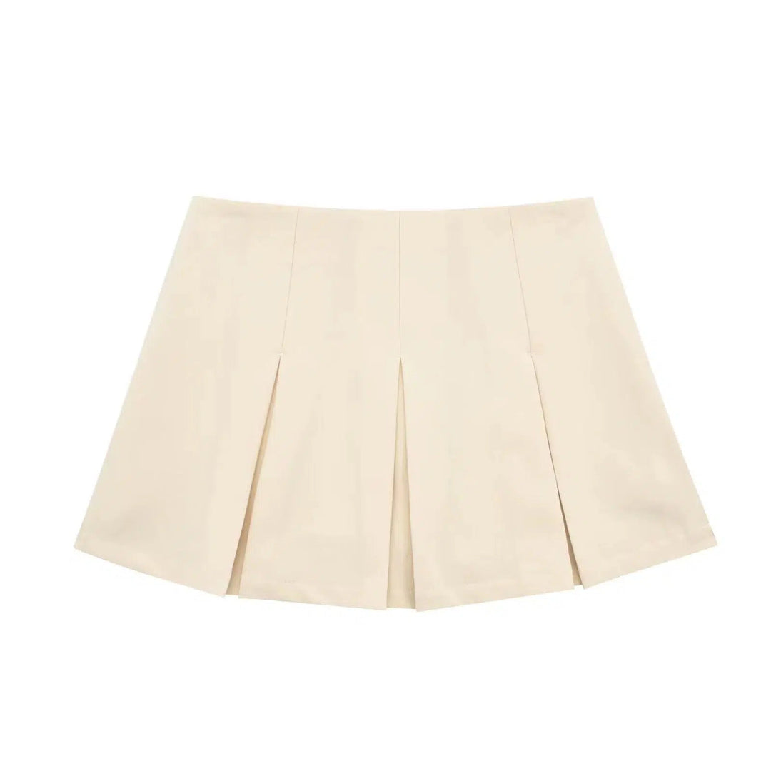 High Waist Wide Pleated Mini Skirt