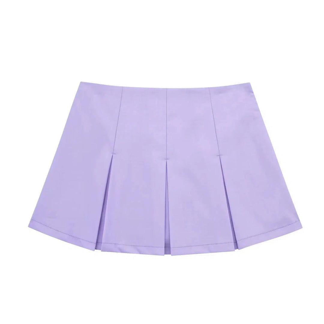 High Waist Wide Pleated Mini Skirt