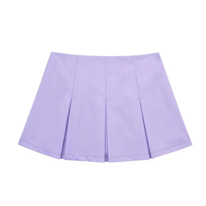 High Waist Wide Pleated Mini Skirt