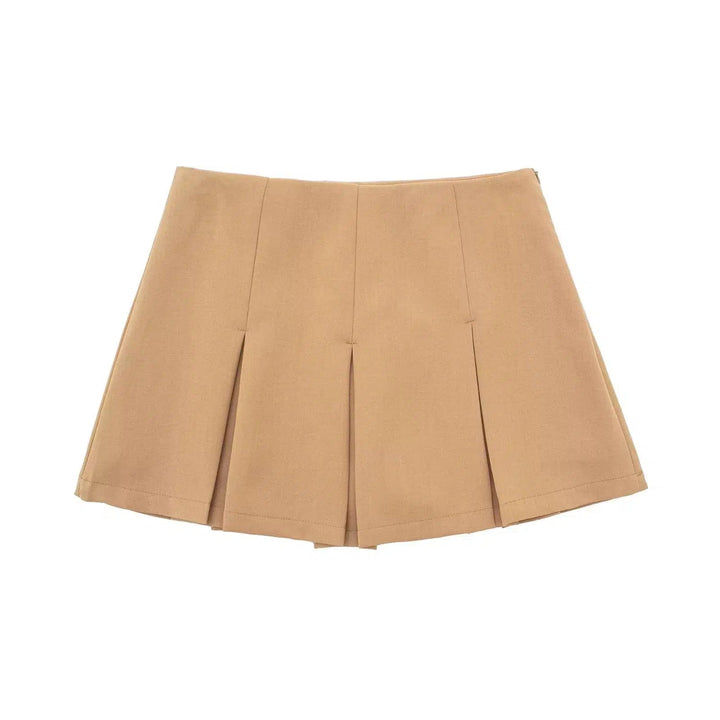 High Waist Wide Pleated Mini Skirt