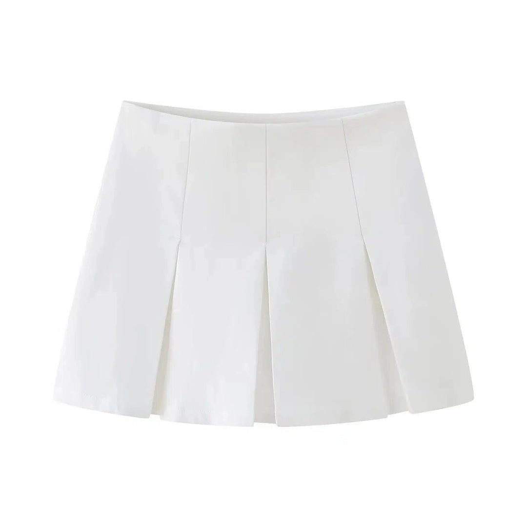 High Waist Wide Pleated Mini Skirt