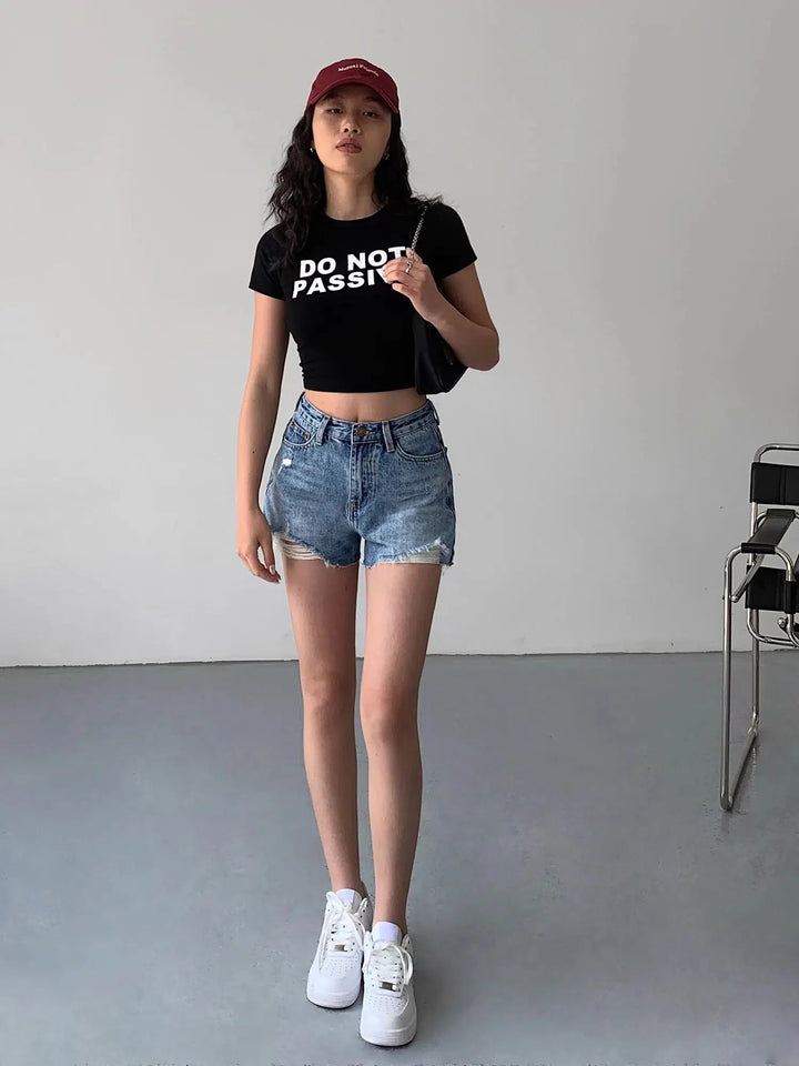 High-Waisted Casual Denim Shorts