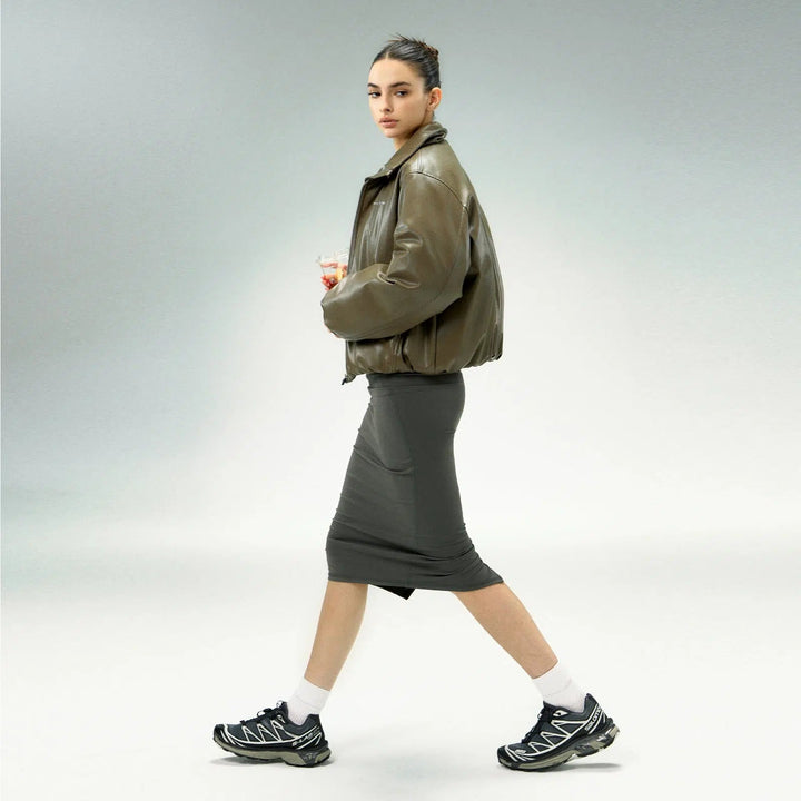 High-Waisted, Knee-Length Athletic Skirt with Side Pockets